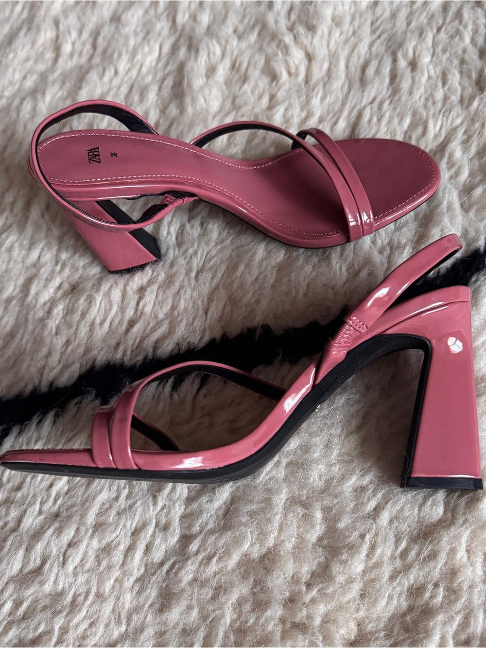 ZARA Rose Pink Patent Strappy Slingback Sandals - Picture 2 of 4
